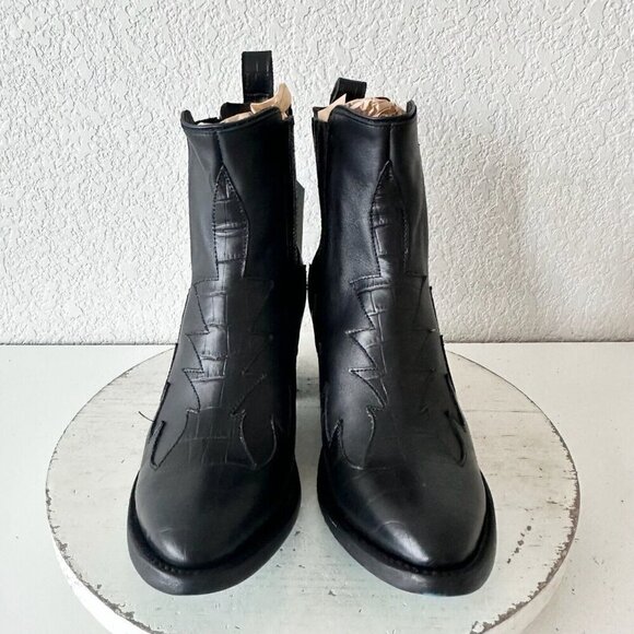 NEW Lane CHELSEA Womens Cowboy Bootie 6.5 Western Black Leather Short Boots - Picture 5 of 12